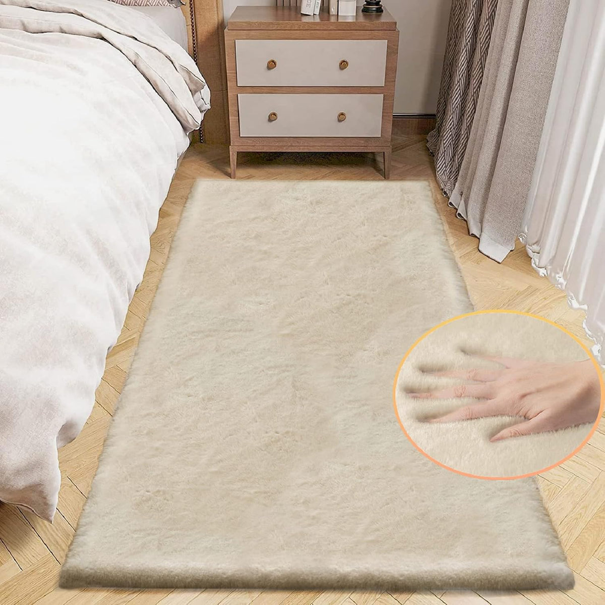 ORINOVA Teppich Schlafzimmer Beige Waschbar Flauschig 60x90 cm Fellteppich Kunstfell Wohnzimmer Kinderzimmer Teppich Weich Klein Deko Rechteckig