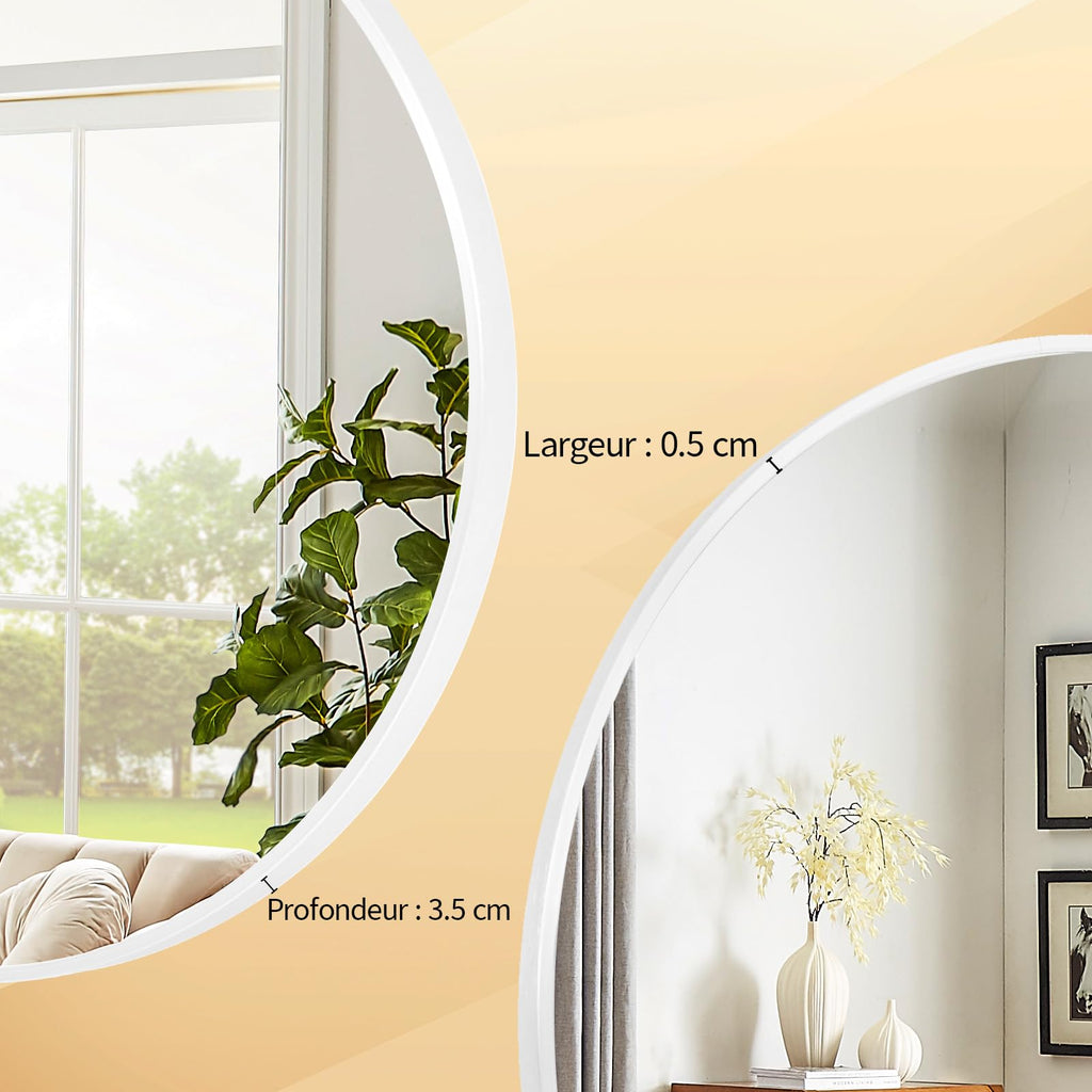 BEAUTYPEAK 46cm Runder Spiegel,Bruchsicherer Wandspiegel mit Aluminiumrahme