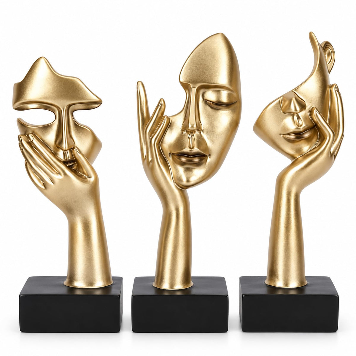 Schwarze Heimdekoration Akzentkunst Frau Gesicht Statue Sammlerstück Statue für modernes Zuhause Wohnzimmer Bücherregal Schwarz Schreibtisch Dekor 3-teiliges Set