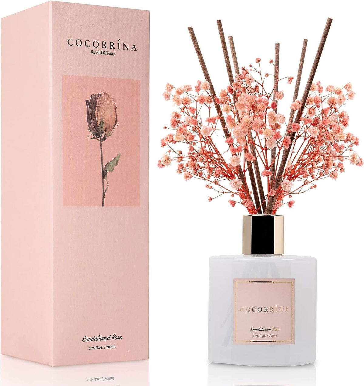 COCORRÍNA Raumduft Reed Diffuser mit 8 Duftstäbchen 200ml- Sauberes Leinen, Natürlich, Langanhaltend, Home Duft ätherisches Öl Reed Diffusor für Badezimmer Regal Dekoration