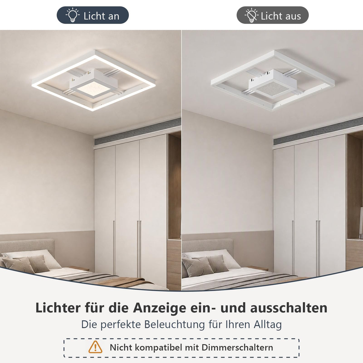Qamra Modern Schwarz Deckenlampe,48W Quadratisch LED Deckenleuchte 4000K,40cm Lampe für Schlafzimmer Wohnzimmer Flur Badezimmer