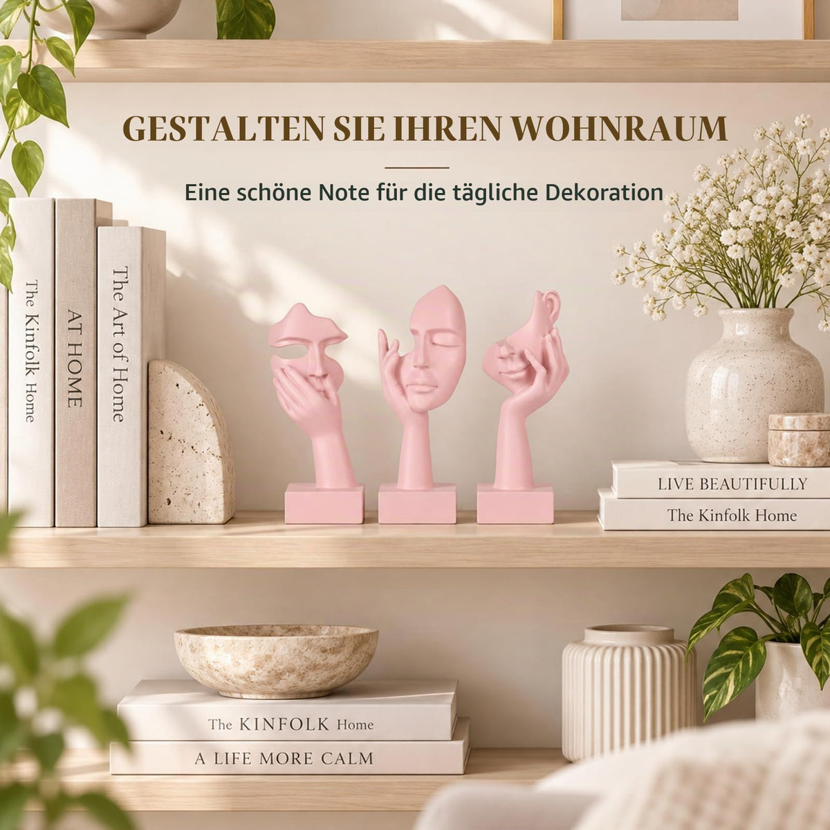 Schwarze Heimdekoration Akzentkunst Frau Gesicht Statue Sammlerstück Statue für modernes Zuhause Wohnzimmer Bücherregal Schwarz Schreibtisch Dekor 3-teiliges Set