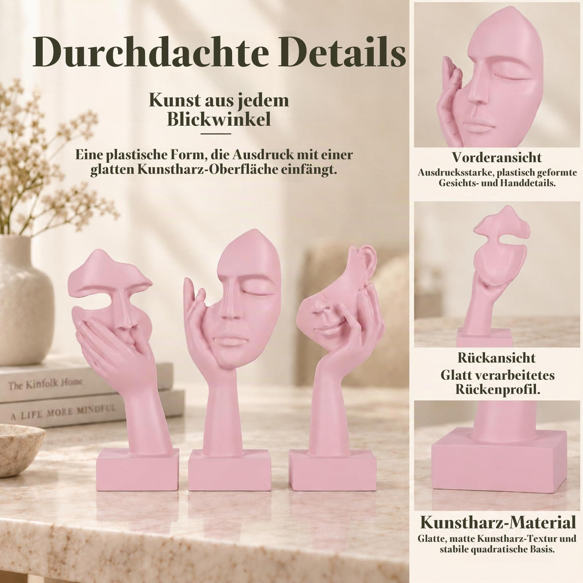 Schwarze Heimdekoration Akzentkunst Frau Gesicht Statue Sammlerstück Statue für modernes Zuhause Wohnzimmer Bücherregal Schwarz Schreibtisch Dekor 3-teiliges Set