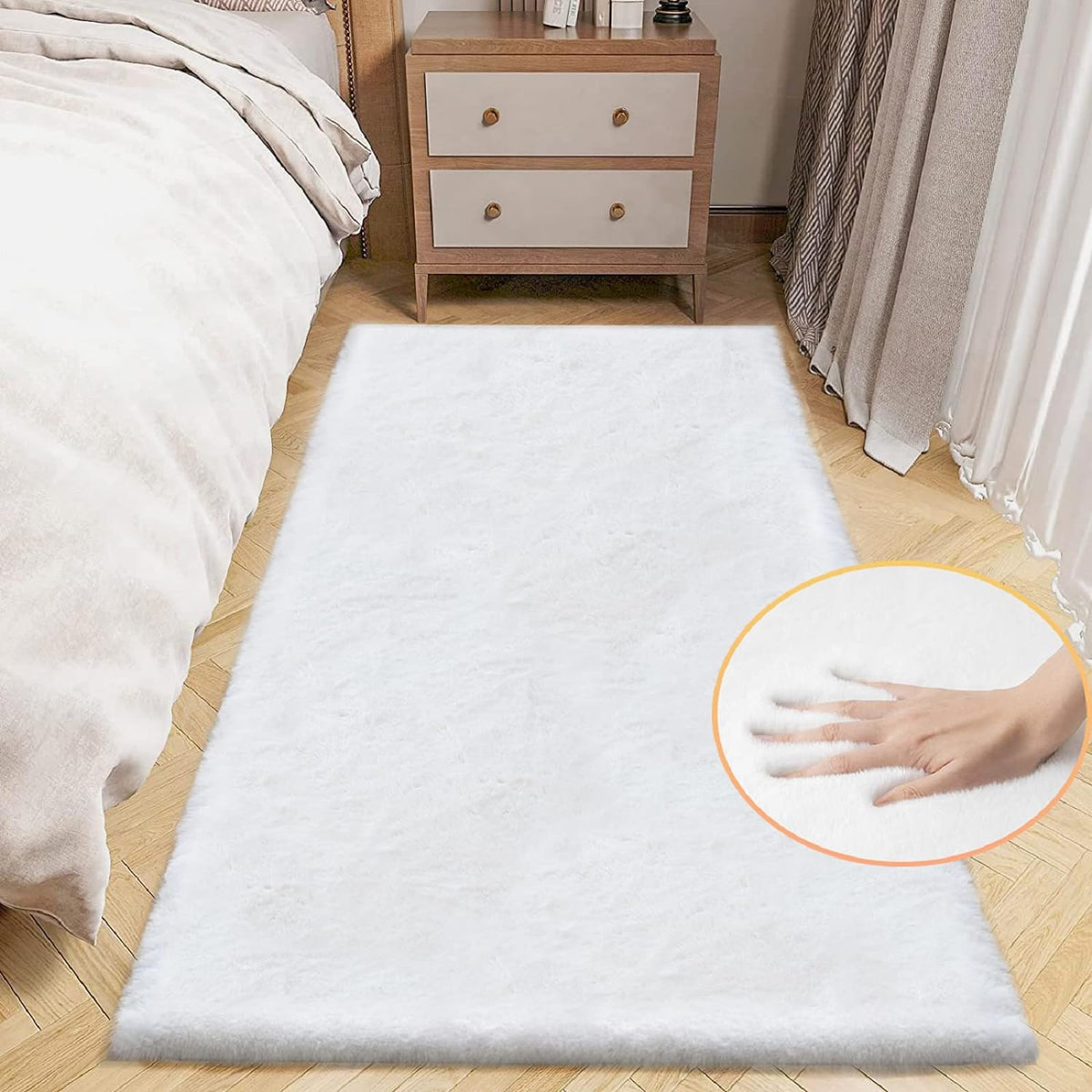 ORINOVA Teppich Schlafzimmer Beige Waschbar Flauschig 60x90 cm Fellteppich Kunstfell Wohnzimmer Kinderzimmer Teppich Weich Klein Deko Rechteckig