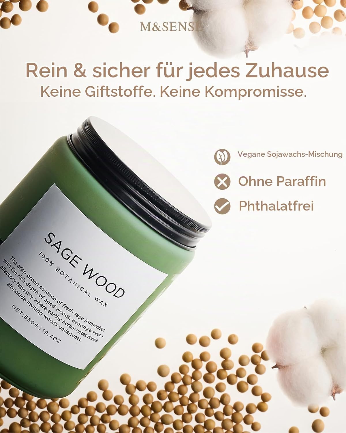 M&SENSE Duftkerze im Glas – Sojawachskerze Kirschblüte 200g | Süßer und Blumiger Duft | 50 Stunden Brenndauer | Natürliche Kerze für romantische und entspannende Atmosphäre