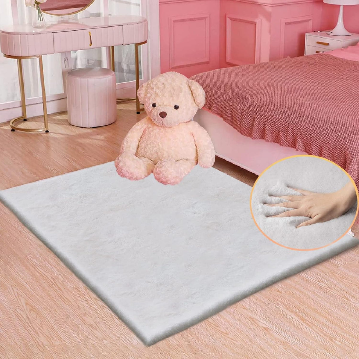 ORINOVA Teppich Schlafzimmer Beige Waschbar Flauschig 60x90 cm Fellteppich Kunstfell Wohnzimmer Kinderzimmer Teppich Weich Klein Deko Rechteckig