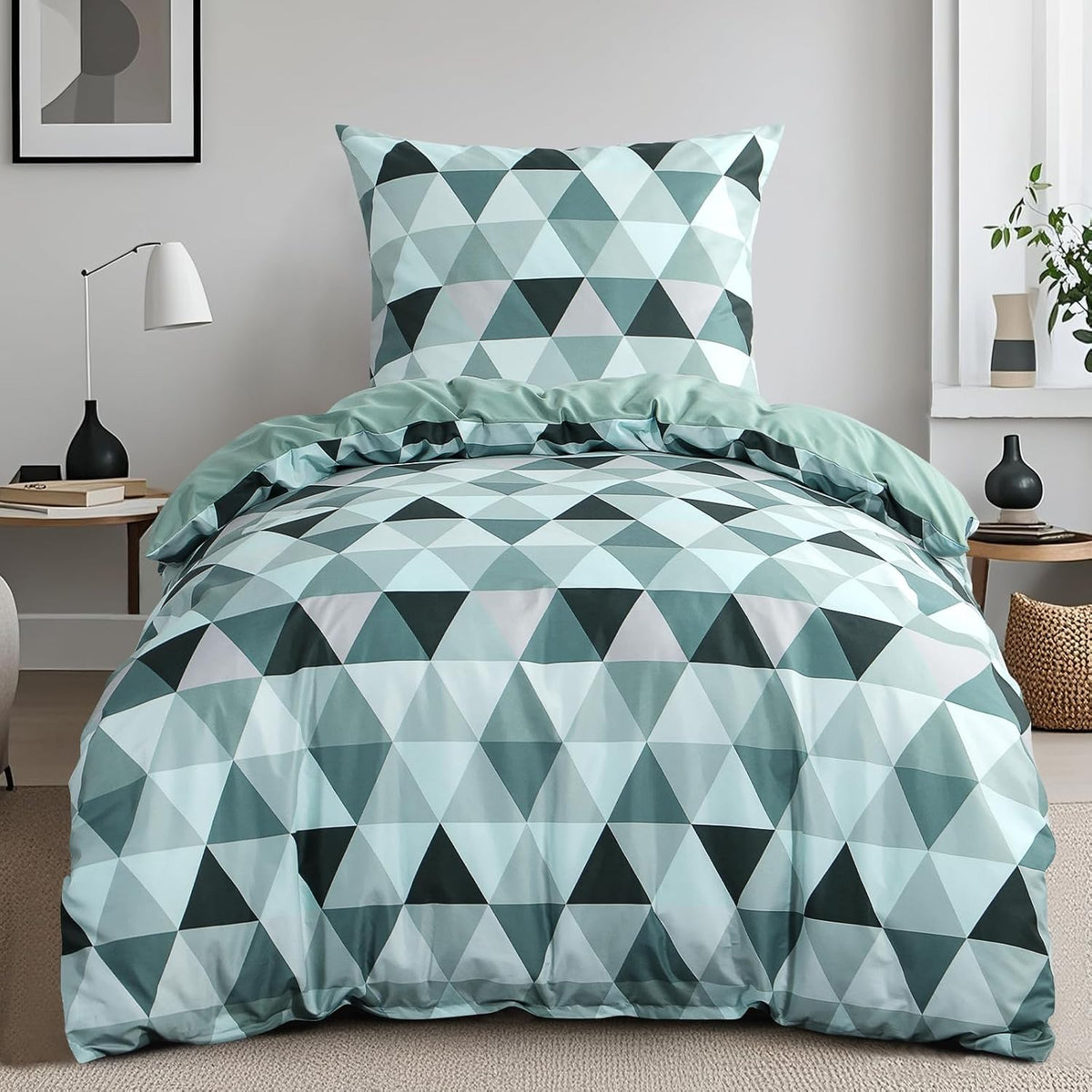 RUIKASI Bettwäsche 135x200 4teilig Anthrazit - Bettbezüge 135 x 200 2er Set mit Geometrie Muster, Bettwäsche-Sets 135x200cm aus Mikrofaser mit Reißverschluss Weich und Bügelfrei