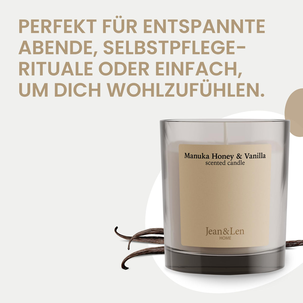 Jean & Len Scented Candle Manuka Honey & Vanilla, vegan, 195 g
