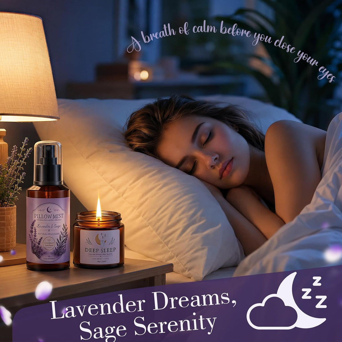 Lavendelspray Duftkerze Geschenkset für Frauen - Lavendel Spray für Kopfkissen - Kerzen für Entspannung, Blumig & frisch - Lavendel Kissenspray & Raumduft, Geburtstag, Weihnachten Geschenk für Sie