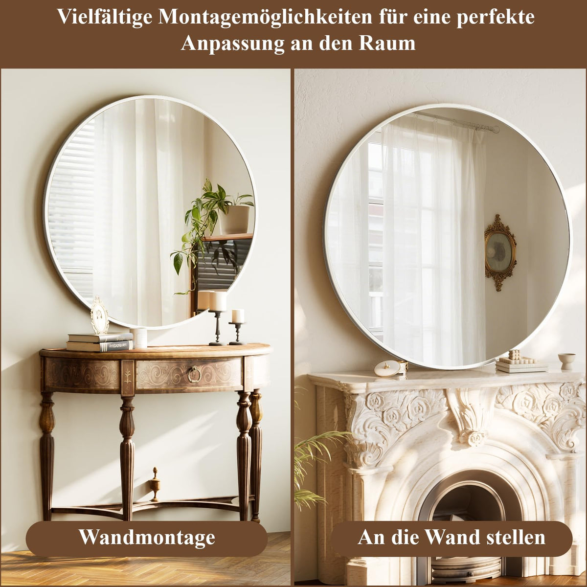 BEAUTYPEAK 46cm Runder Spiegel,Bruchsicherer Wandspiegel mit Aluminiumrahme