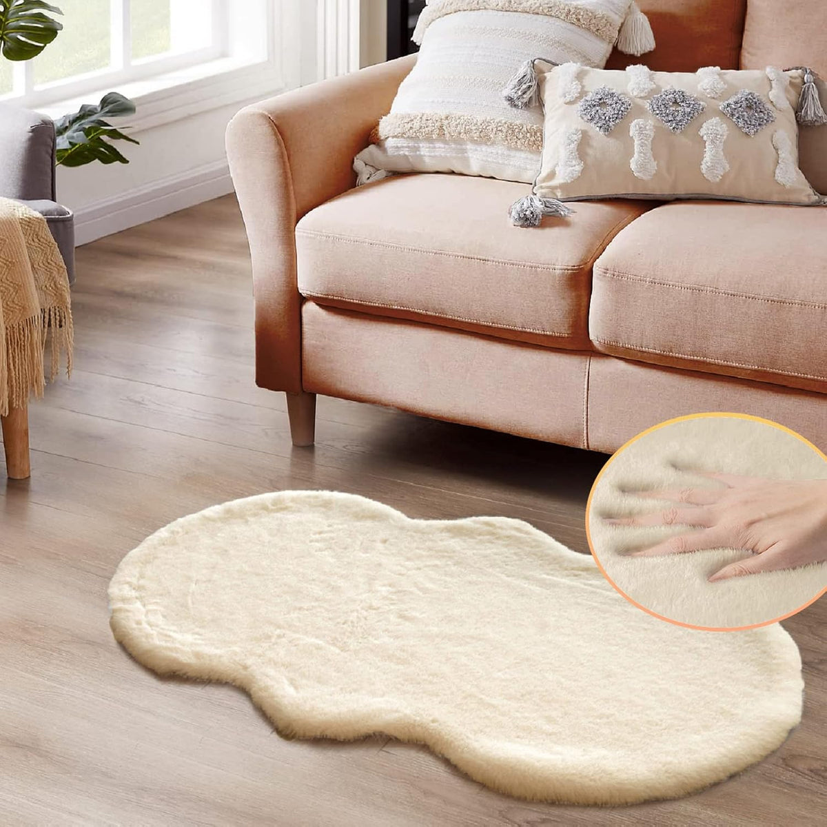 ORINOVA Teppich Schlafzimmer Beige Waschbar Flauschig 60x90 cm Fellteppich Kunstfell Wohnzimmer Kinderzimmer Teppich Weich Klein Deko Rechteckig