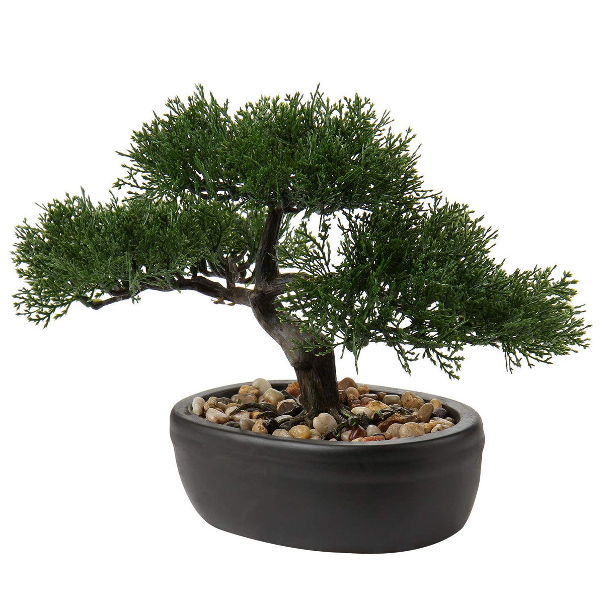 Briful Kunstbonsai Naturgetreue Künstliche Pflanze Kunstbaum Bonsai Zeder Kiefer Podocarpus Plastik Pflanze Kunstpflanze mit Keramik-Übertopf in Schwarz für Baddeko Desktop Büro Fensterbank
