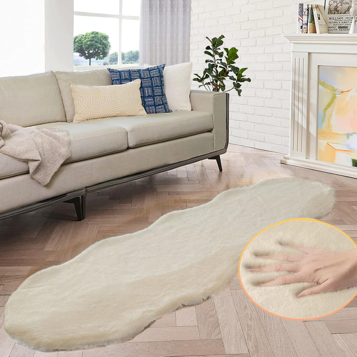 ORINOVA Teppich Schlafzimmer Beige Waschbar Flauschig 60x90 cm Fellteppich Kunstfell Wohnzimmer Kinderzimmer Teppich Weich Klein Deko Rechteckig