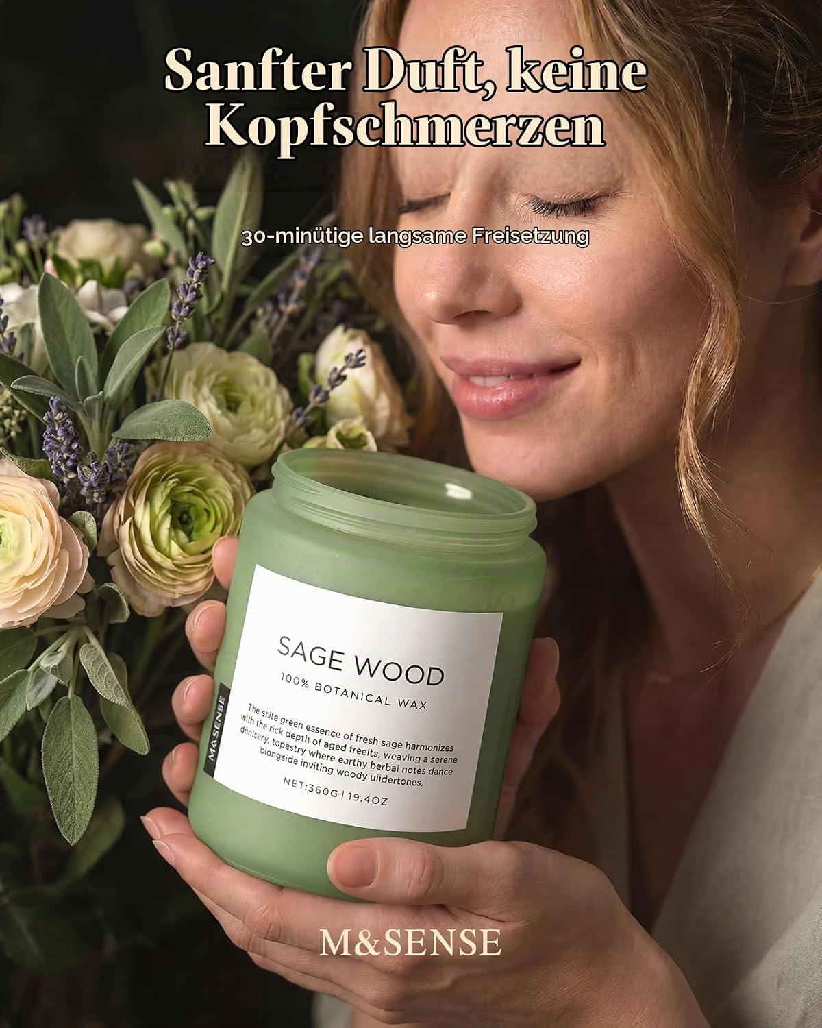 M&SENSE Duftkerze im Glas – Sojawachskerze Kirschblüte 200g | Süßer und Blumiger Duft | 50 Stunden Brenndauer | Natürliche Kerze für romantische und entspannende Atmosphäre