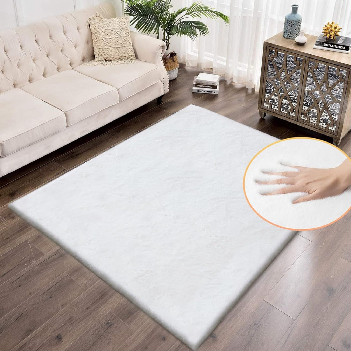 ORINOVA Teppich Schlafzimmer Beige Waschbar Flauschig 60x90 cm Fellteppich Kunstfell Wohnzimmer Kinderzimmer Teppich Weich Klein Deko Rechteckig