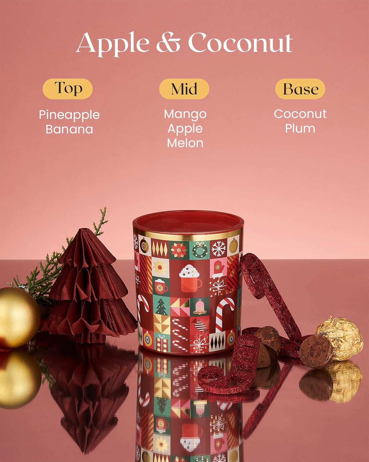 M&SENSE Zuckerstangen Apfel & Kokos Duftkerzen im Glas für Weihnachten 280g 55 Std. Brenndauer Weihnachtskerzen mit Baumwolldocht sauber ungiftig natürliche Sojawachskerze für Spa und Yoga MSSDOEU1O2