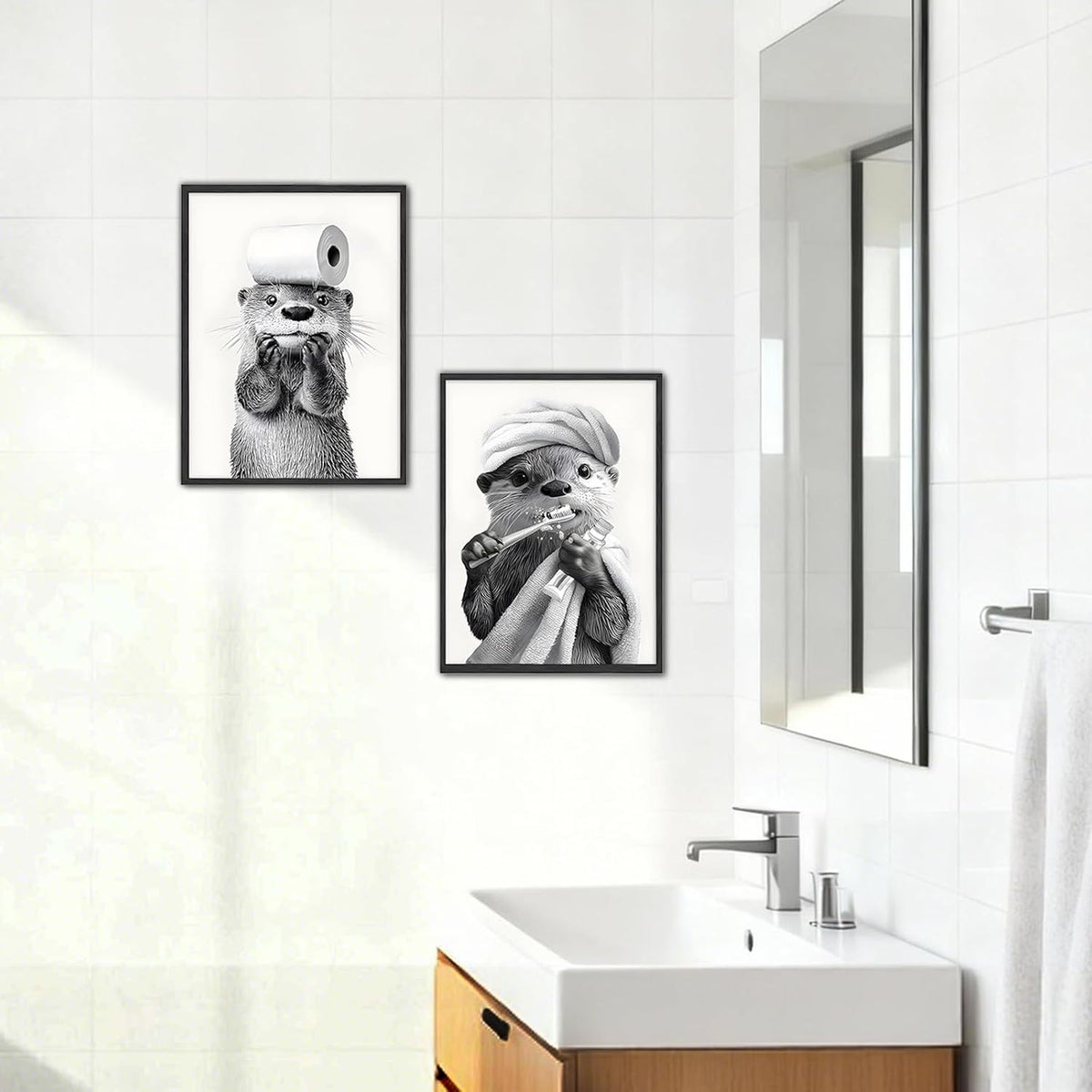 Cunegra 2 Stück Otter Bild Badezimmer Deko, Witzige Bilder Badezimmer, Bad Bilder Otter Poster, Witziges WC Deko Wandbilder, Wc Bild für Humor im Bad, Tierbild für Toilette, Ohne Rahmen, 20 X 30 cm
