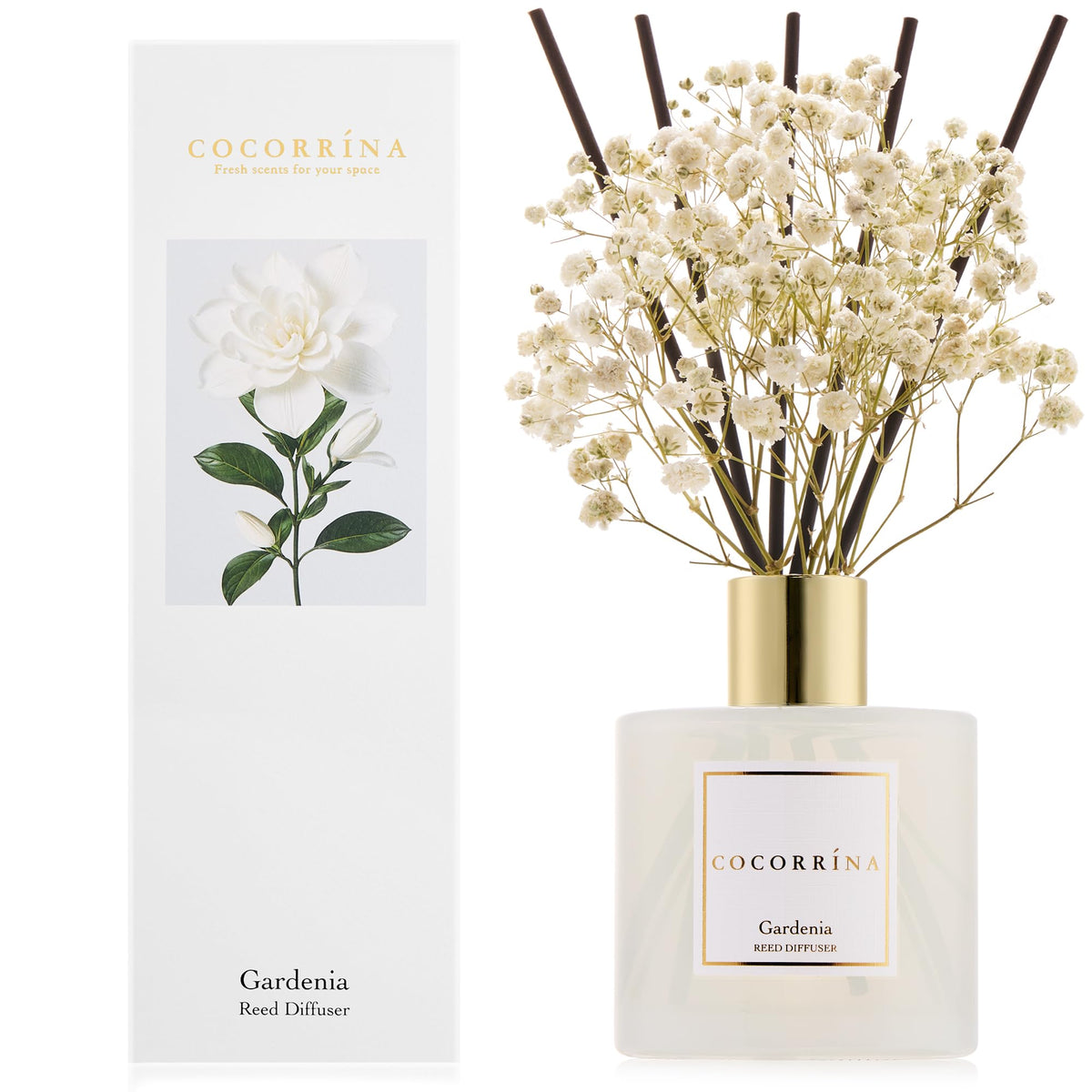 COCORRÍNA Raumduft Reed Diffuser mit 8 Duftstäbchen 200ml- Sauberes Leinen, Natürlich, Langanhaltend, Home Duft ätherisches Öl Reed Diffusor für Badezimmer Regal Dekoration