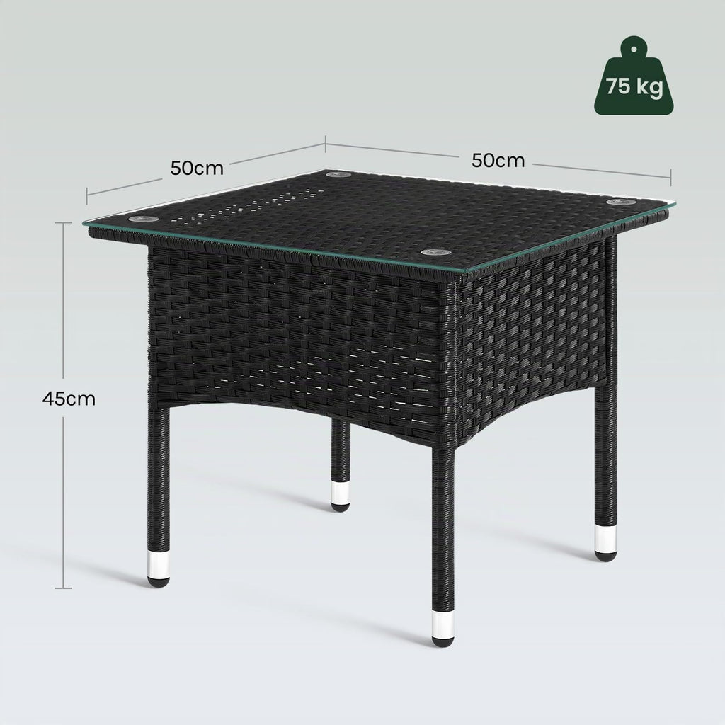 WOLTU Polyrattan Gartentisch, mit Glasplatte offenem Fach, 45x40x45 cm