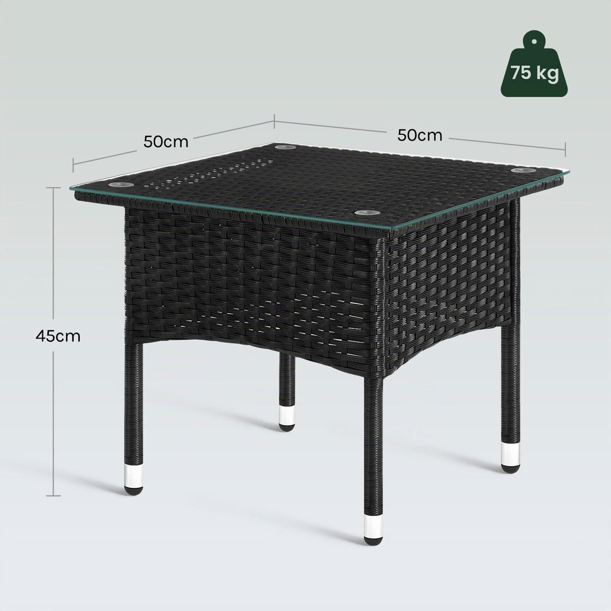 WOLTU Polyrattan Gartentisch, mit Glasplatte offenem Fach, 45x40x45 cm