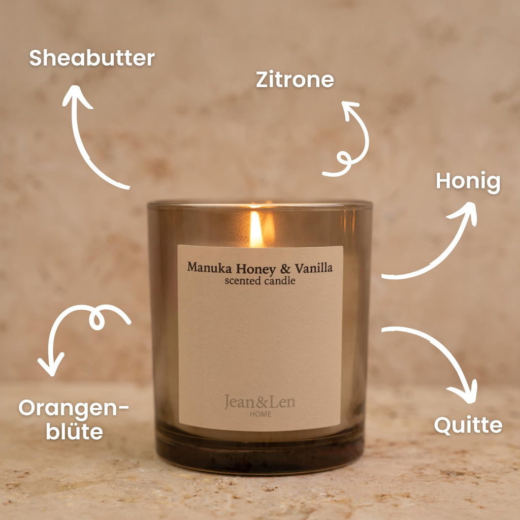 Jean & Len Scented Candle Manuka Honey & Vanilla, vegan, 195 g