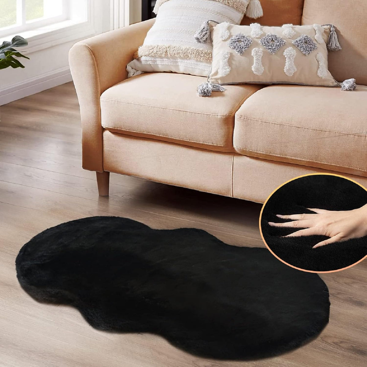 ORINOVA Teppich Schlafzimmer Beige Waschbar Flauschig 60x90 cm Fellteppich Kunstfell Wohnzimmer Kinderzimmer Teppich Weich Klein Deko Rechteckig