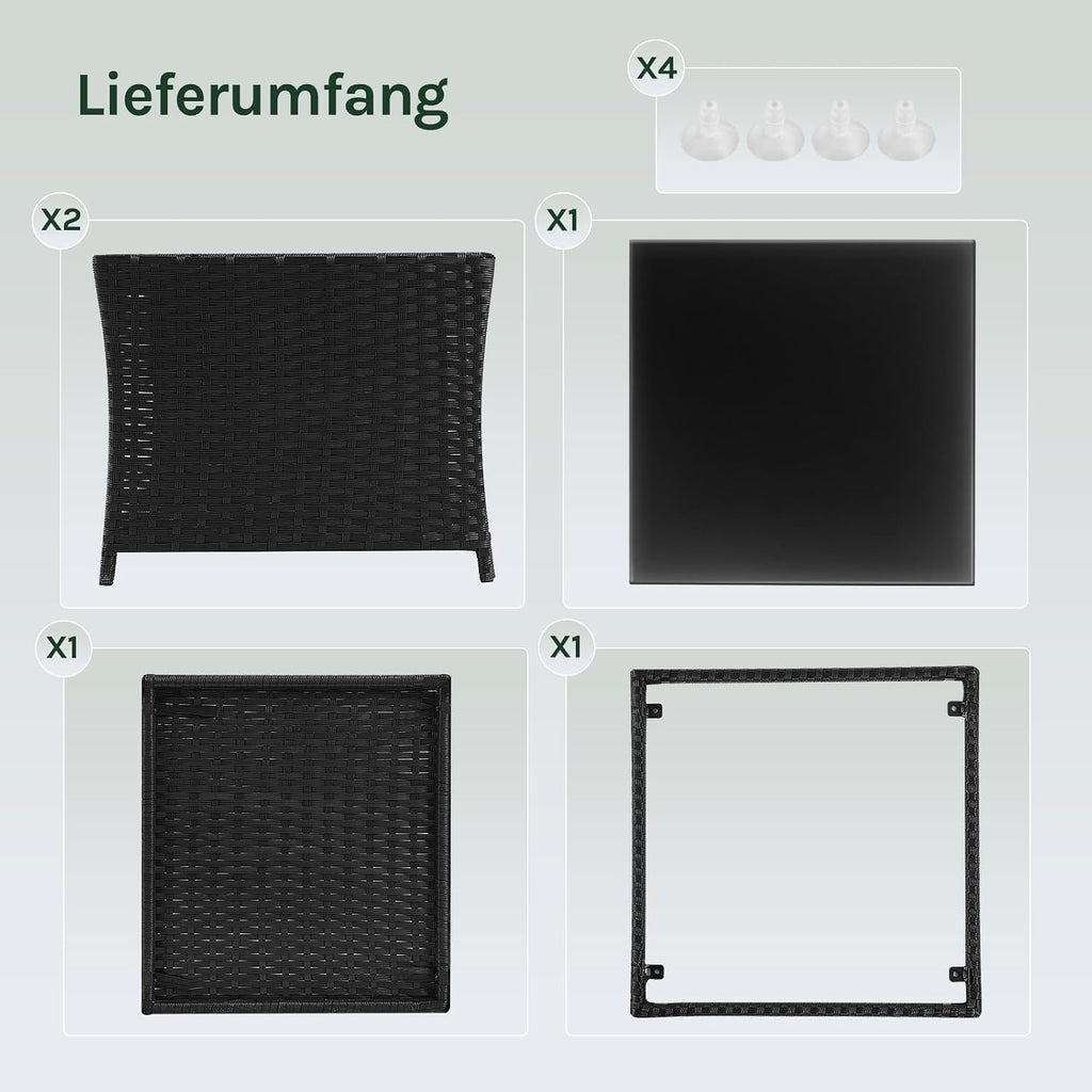 WOLTU Polyrattan Gartentisch, mit Glasplatte offenem Fach, 45x40x45 cm