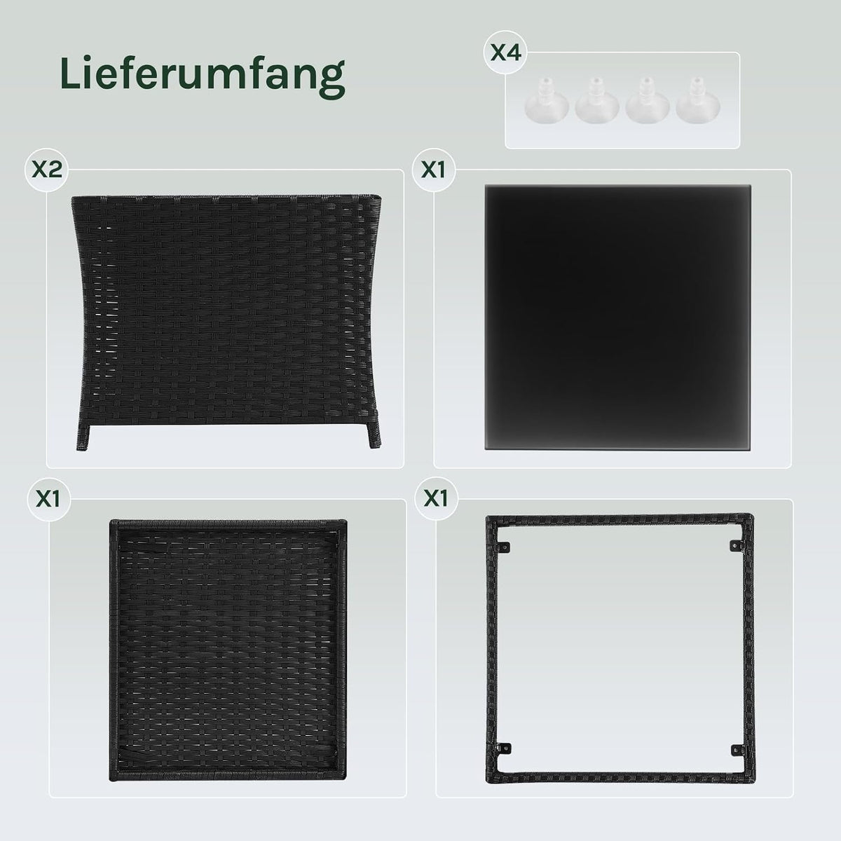WOLTU Polyrattan Gartentisch, mit Glasplatte offenem Fach, 45x40x45 cm