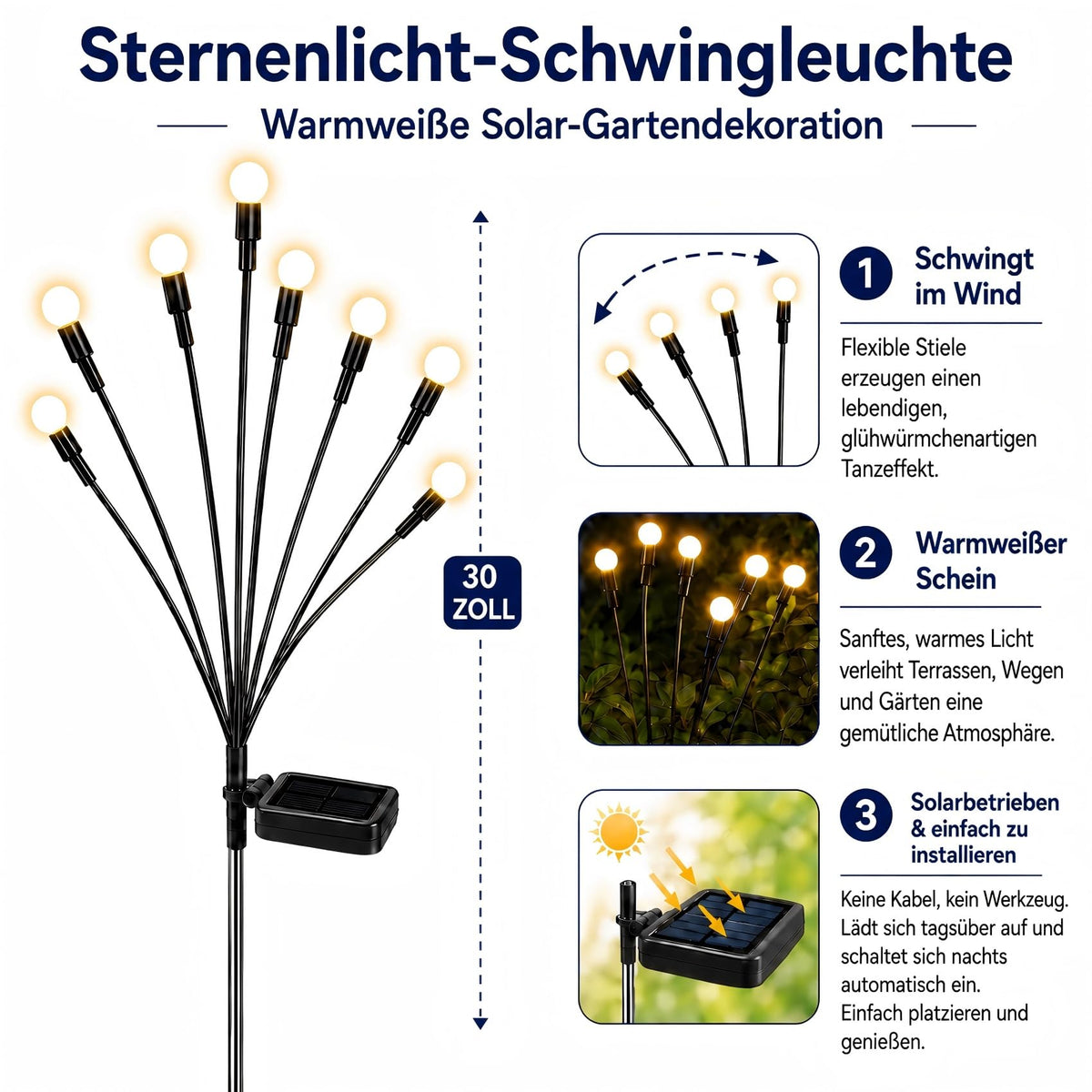 Solar Glühwürmchen Gartenleuchten, schwankende Außendeko (2 Stück)