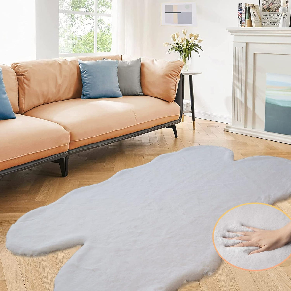 ORINOVA Teppich Schlafzimmer Beige Waschbar Flauschig 60x90 cm Fellteppich Kunstfell Wohnzimmer Kinderzimmer Teppich Weich Klein Deko Rechteckig
