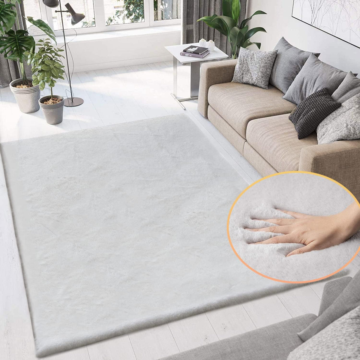 ORINOVA Teppich Schlafzimmer Beige Waschbar Flauschig 60x90 cm Fellteppich Kunstfell Wohnzimmer Kinderzimmer Teppich Weich Klein Deko Rechteckig
