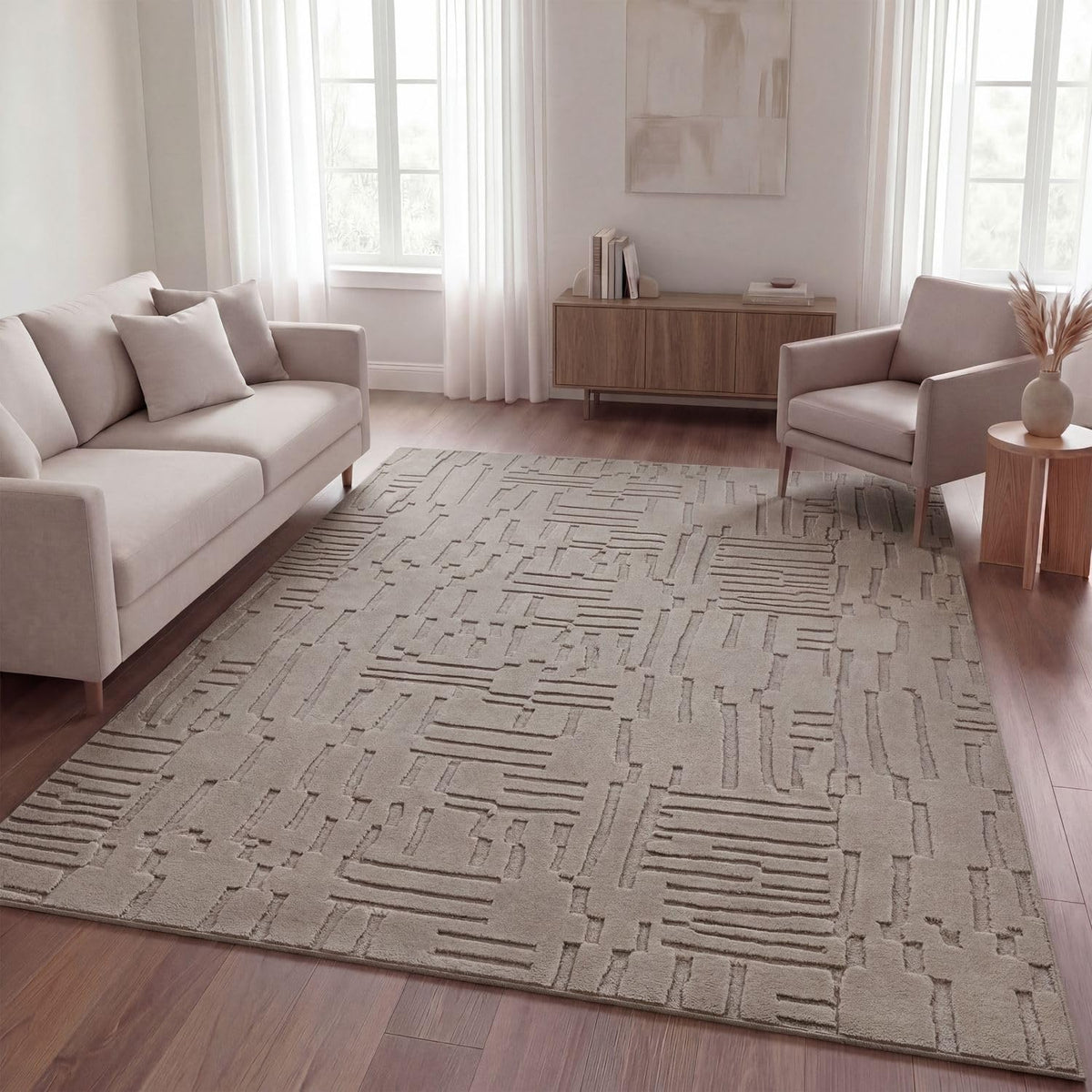 TT Home Wohnzimmer Teppich Schlafzimmer Hochflor Skandinavisches Design Unifarben Geometrisch Boho Style Modern Waschbar, Creme 1, 160x220 cm