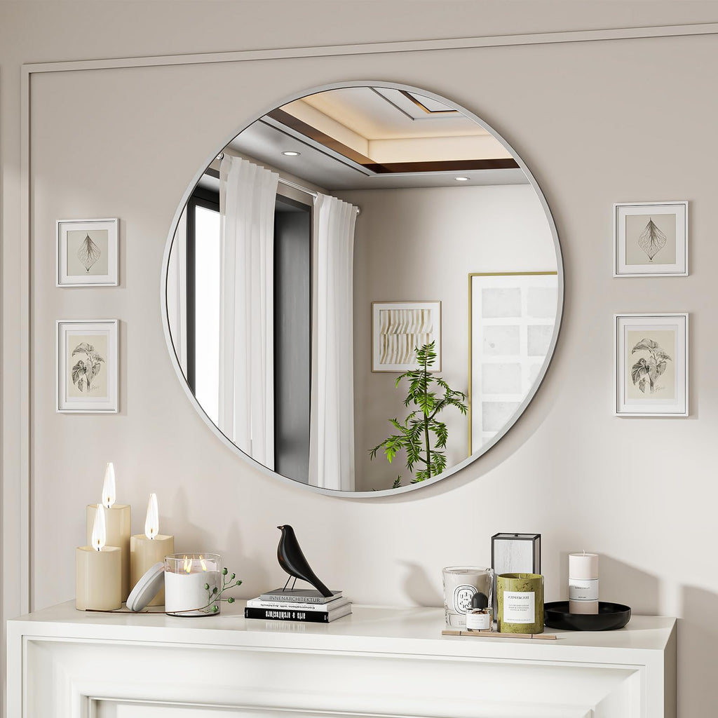 BEAUTYPEAK 46cm Runder Spiegel,Bruchsicherer Wandspiegel mit Aluminiumrahme