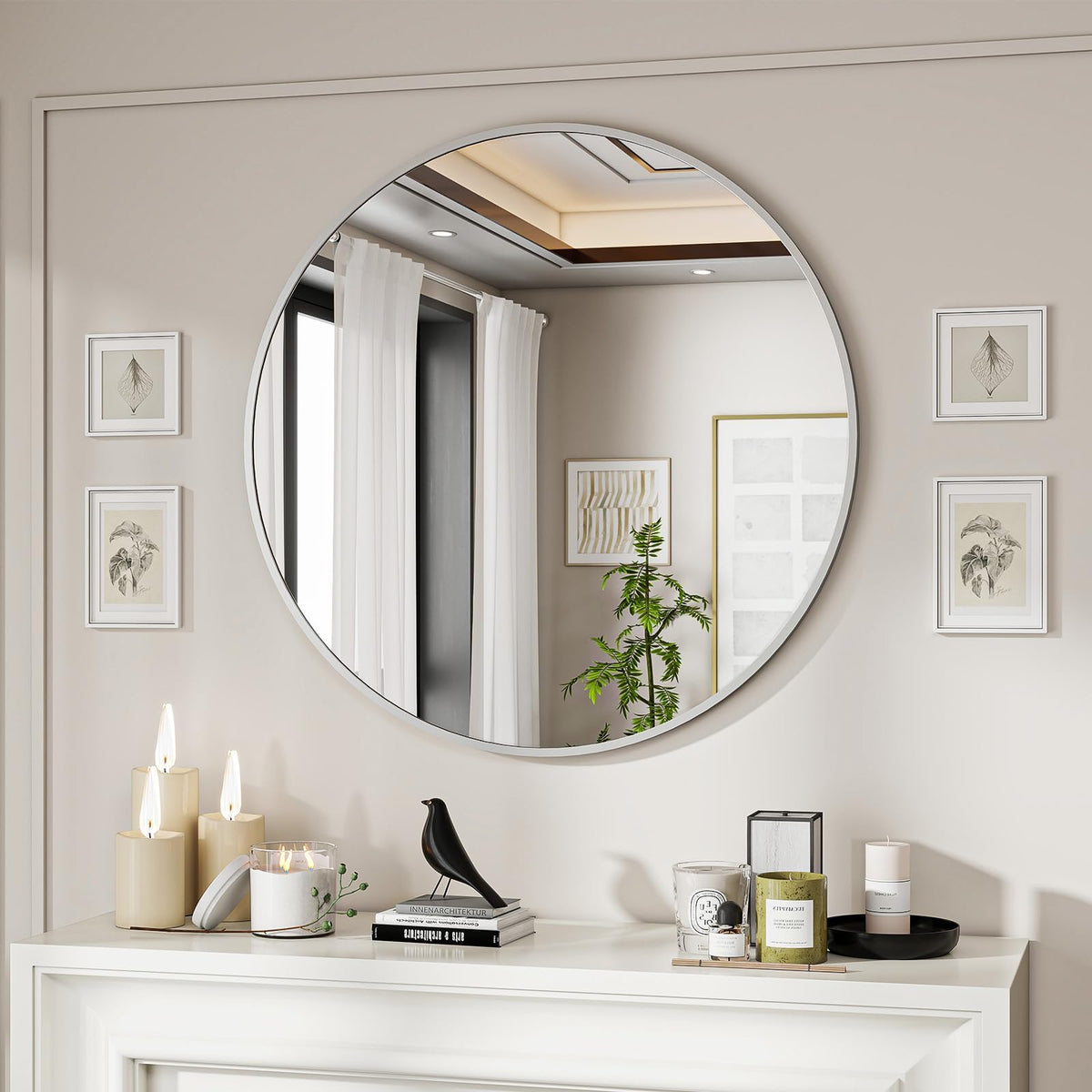 BEAUTYPEAK 46cm Runder Spiegel,Bruchsicherer Wandspiegel mit Aluminiumrahme