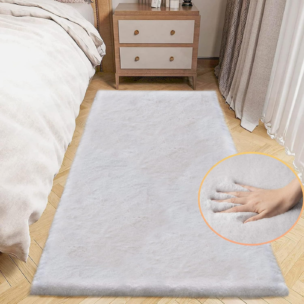 ORINOVA Teppich Schlafzimmer Beige Waschbar Flauschig 60x90 cm Fellteppich Kunstfell Wohnzimmer Kinderzimmer Teppich Weich Klein Deko Rechteckig
