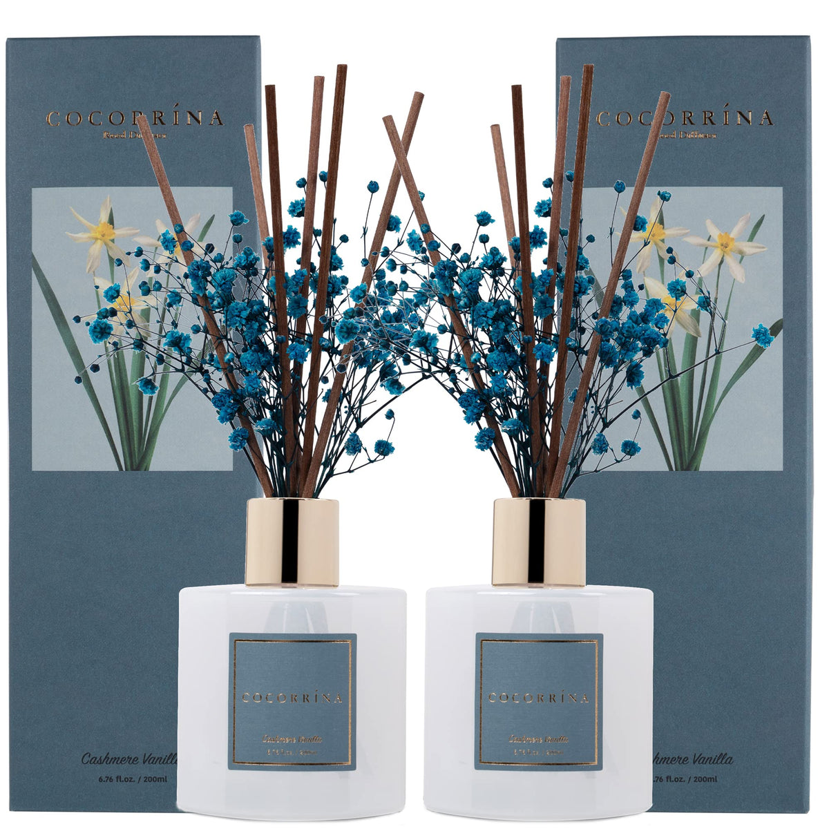 COCORRÍNA Raumduft Reed Diffuser mit 8 Duftstäbchen 200ml- Sauberes Leinen, Natürlich, Langanhaltend, Home Duft ätherisches Öl Reed Diffusor für Badezimmer Regal Dekoration