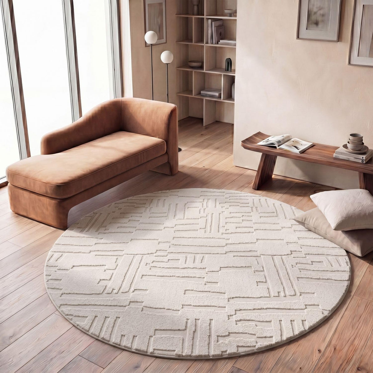 TT Home Wohnzimmer Teppich Schlafzimmer Hochflor Skandinavisches Design Unifarben Geometrisch Boho Style Modern Waschbar, Creme 1, 160x220 cm