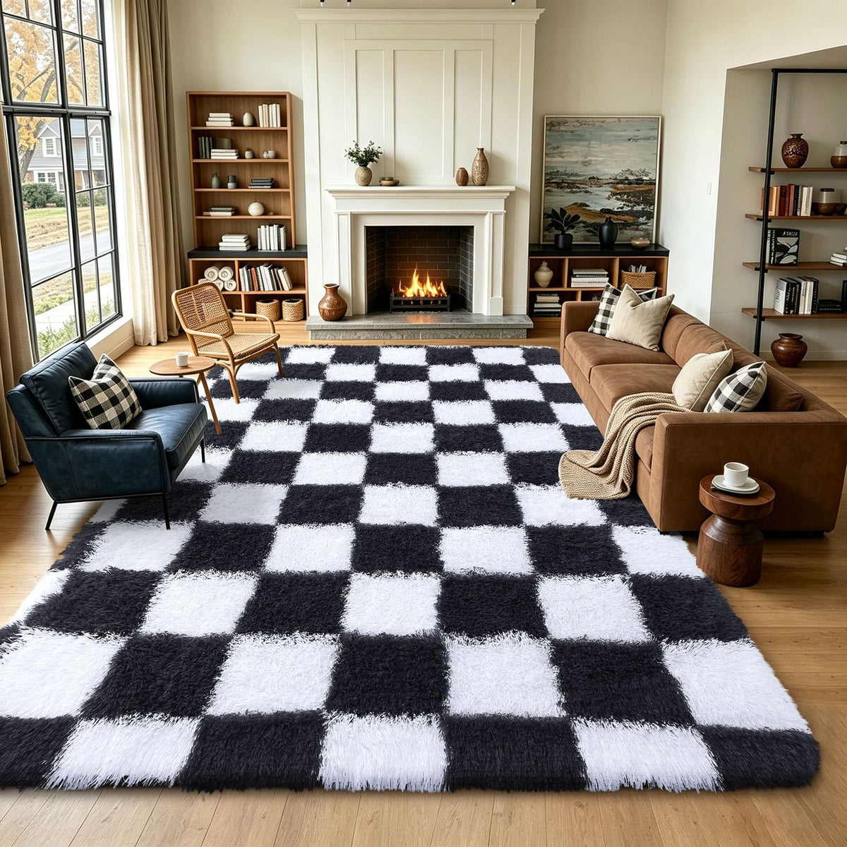 Homaxy Hochflor Waschbar Großer Teppich Wohnzimmer 120 x 160 cm Beige&Creme