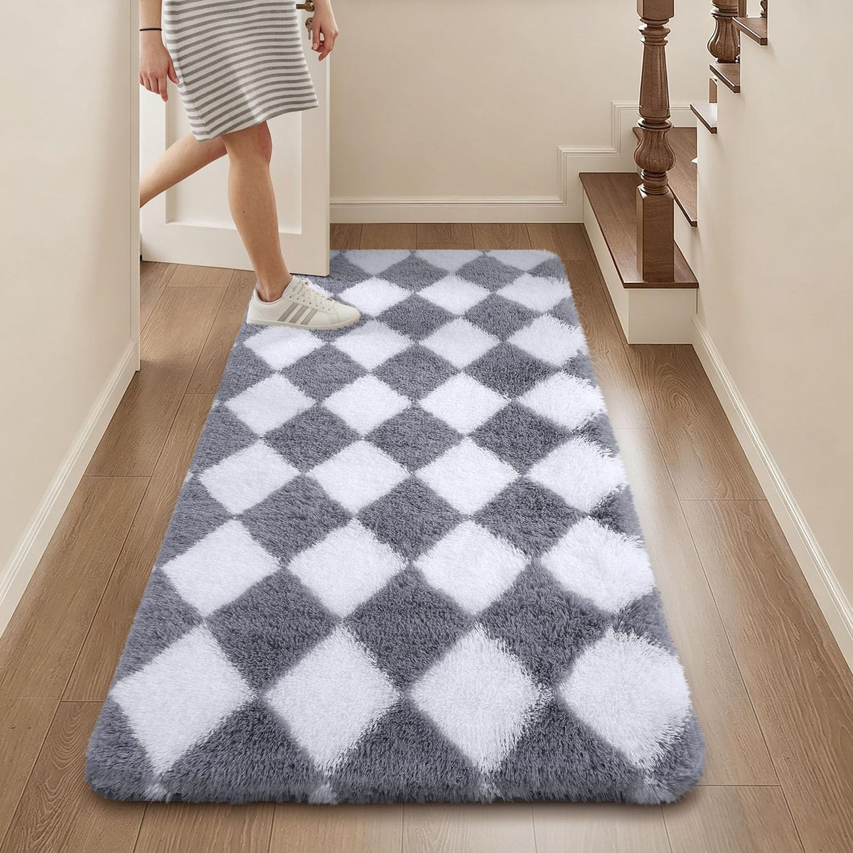 Homaxy Hochflor Waschbar Großer Teppich Wohnzimmer 120 x 160 cm Beige&Creme