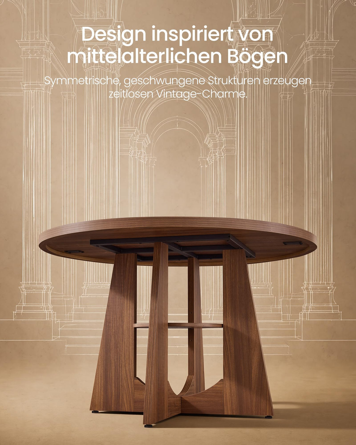 VASAGLE Runder Esstisch, Küchentisch mit Ablage, 120 x 120 x 75 cm