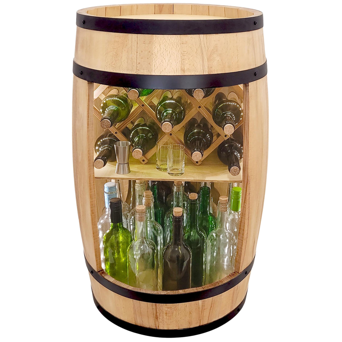weeco Fassbar mit LED Beleuchtung und Weinhalter. Weinregal - Holzfass Hausbar 80cm. Rustikaler deko Barschrank Weinständer – Fass. Fassbier, Wein Flaschenständer - Bar Whisky Geschenk (Dunkelbraun)
