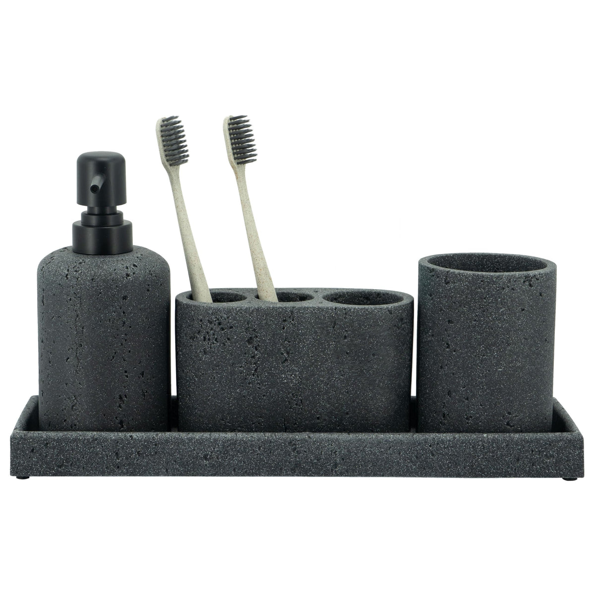 ZCCZ Badezimmer Set – 6-teiliges Organizer-Set mit Zahnbürstenhalter, Seifenspender, Schale für Kosmetik und Wattestäbchen – Elegante Deko in Marmor-Optik, schwarz für modernes Bad