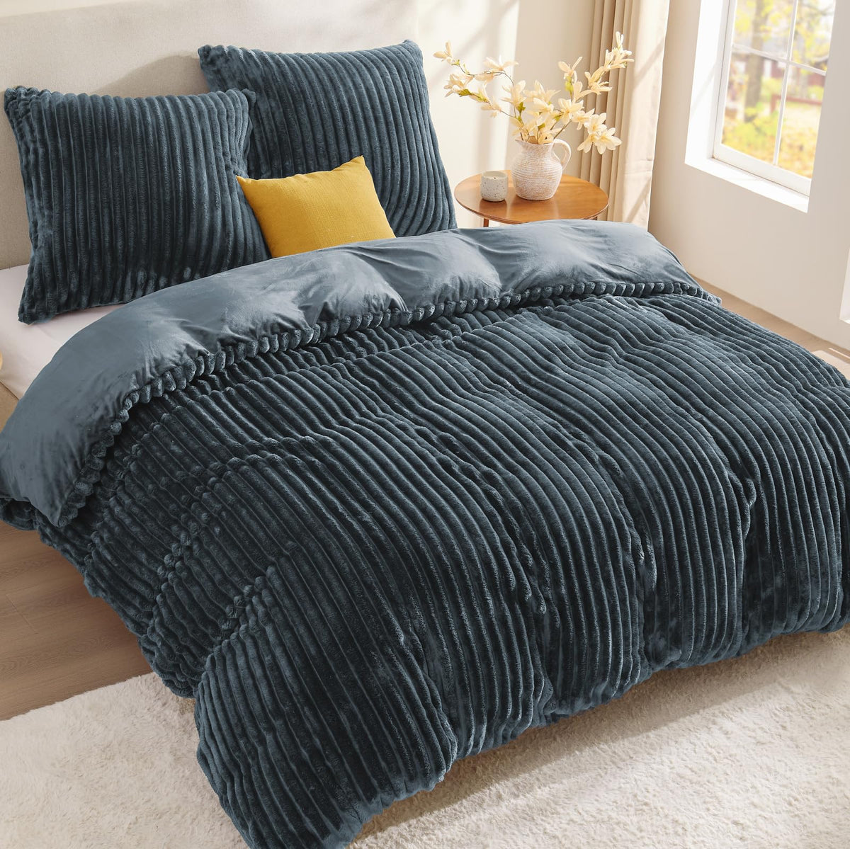 BEDELITE Flanell Bettwäsche 200x200 3teilig Plüsch, Fleece Winter Bettbezug
