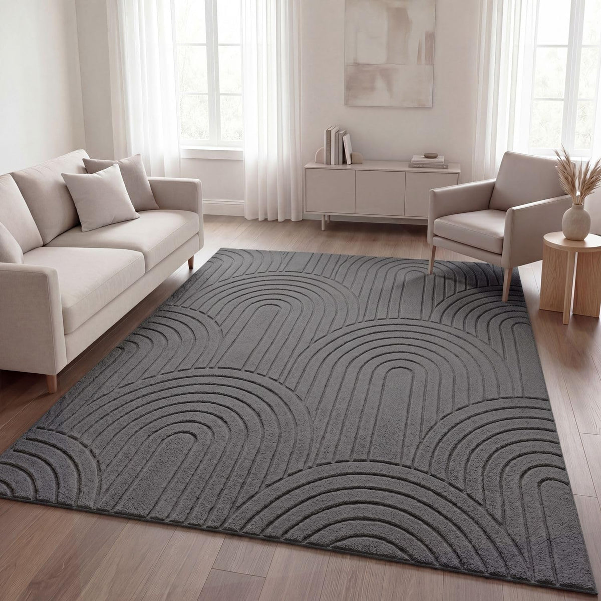 TT Home Wohnzimmer Teppich Schlafzimmer Hochflor Skandinavisches Design Unifarben Geometrisch Boho Style Modern Waschbar, Creme 1, 160x220 cm