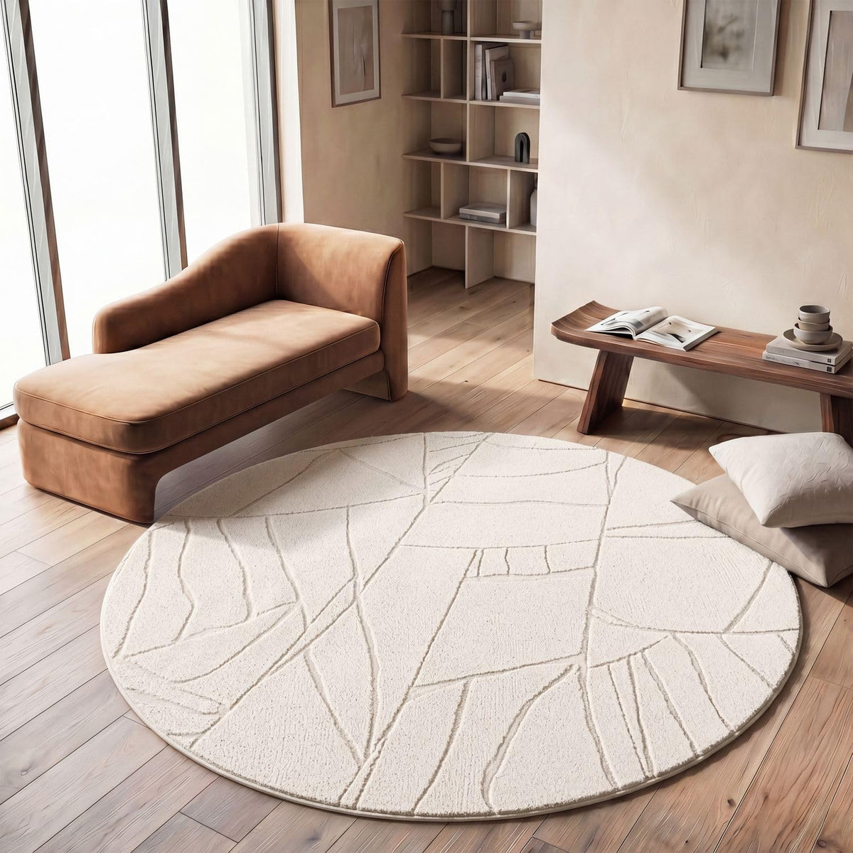 TT Home Wohnzimmer Teppich Schlafzimmer Hochflor Skandinavisches Design Unifarben Geometrisch Boho Style Modern Waschbar, Creme 1, 160x220 cm