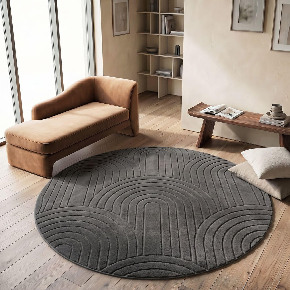 TT Home Wohnzimmer Teppich Schlafzimmer Hochflor Skandinavisches Design Unifarben Geometrisch Boho Style Modern Waschbar, Creme 1, 160x220 cm