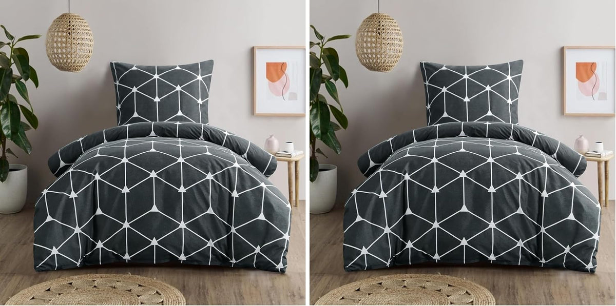 RUIKASI Bettwäsche 135x200 4teilig Anthrazit - Bettbezüge 135 x 200 2er Set mit Geometrie Muster, Bettwäsche-Sets 135x200cm aus Mikrofaser mit Reißverschluss Weich und Bügelfrei