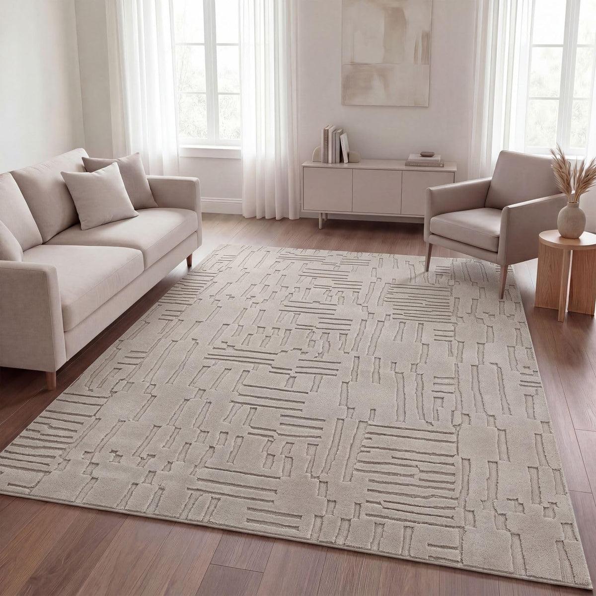 TT Home Wohnzimmer Teppich Schlafzimmer Hochflor Skandinavisches Design Unifarben Geometrisch Boho Style Modern Waschbar, Creme 1, 160x220 cm