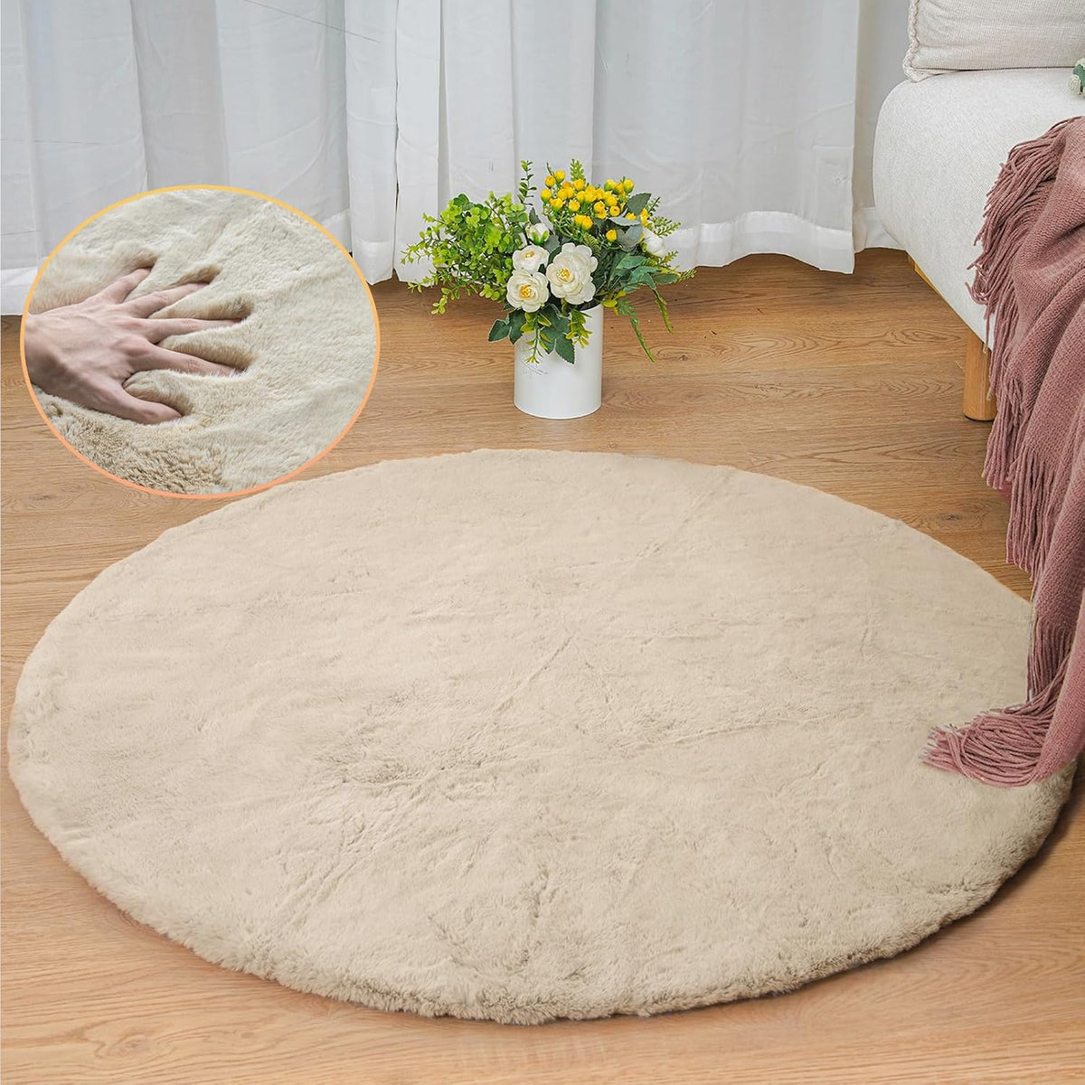 ORINOVA Teppich Schlafzimmer Beige Waschbar Flauschig 60x90 cm Fellteppich Kunstfell Wohnzimmer Kinderzimmer Teppich Weich Klein Deko Rechteckig