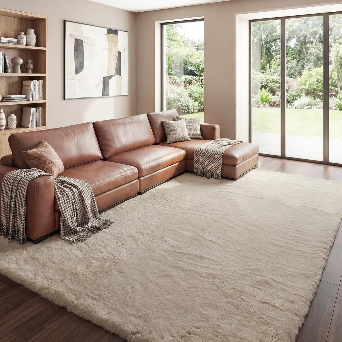 ORINOVA Teppich Schlafzimmer Beige Waschbar Flauschig 60x90 cm Fellteppich Kunstfell Wohnzimmer Kinderzimmer Teppich Weich Klein Deko Rechteckig